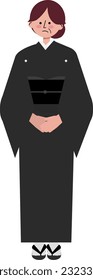Illustration of a middle-aged woman wearing mourning kimono clothes