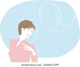 Illustration of a middle-aged woman's facial expression looking back and laughing