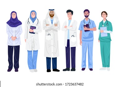 Illustration of Middle-Eastern doctors and nurses. Vector