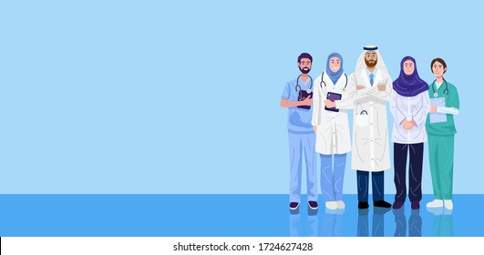 Illustration of Middle-Eastern doctors and nurses. Vector