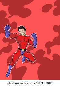 Illustration of a mighty superhero in a bright costume