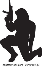 Illustration Of Military Man Silhouette In Sitting Pose With Shotgun