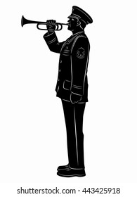 illustration of military trumpeters. black and white drawing, white background