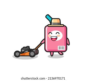 illustration of the milk box character using lawn mower , cute style design for t shirt, sticker, logo element