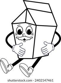 illustration of a Milk Box character.calcium, mouth, cardboard, diet, label, milk box, kawaii, home, carton, hand, face, container, paper, pack, background, object, liquid, cow, expression, milk.