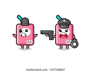 illustration of milk box robber with hands up pose caught by police , cute style design for t shirt, sticker, logo element