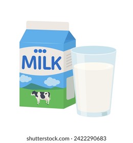 Illustration of milk carton and cup