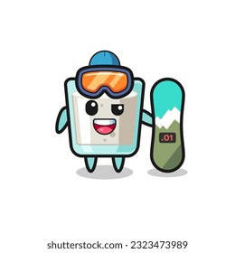 Illustration of milk character with snowboarding style , cute style design for t shirt, sticker, logo element