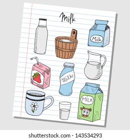 Illustration of milk colored doodles on lined paper