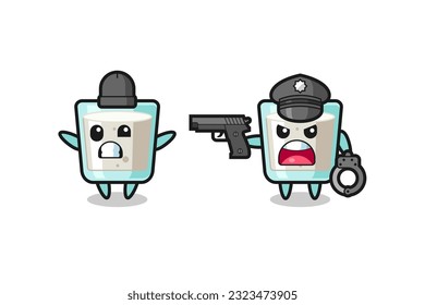 Illustration von Milchräuber mit von der Polizei gefangenen Handhosen , süßes Design für T-Shirt, Aufkleber, Logo-Element
