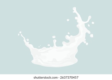 Illustration of a milk splash on a light blue background. The milk splash is dynamic and fluid, capturing the motion of milk. Milk splash art is vivid and striking. Aesthetic vector illustration.