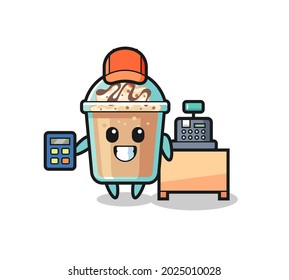 Illustration of milkshake character as a cashier , cute style design for t shirt, sticker, logo element