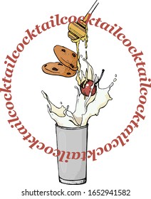 illustration of a milkshake with cherry,honey and cookies