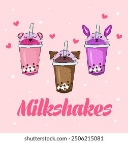 Illustration of a milkshake on a light pink background.