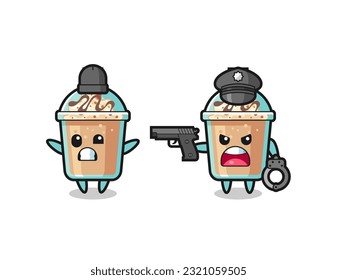 illustration of milkshake robber with hands up pose caught by police , cute style design for t shirt, sticker, logo element