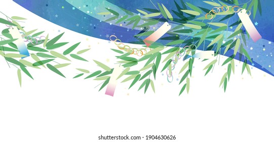 Illustration of Milky Way and Tanabata Festival bamboo grass decoration