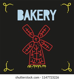 illustration with a mill, banner, logo. baking, vector graphics