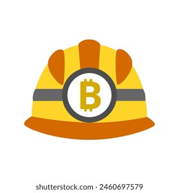 An illustration of a miner's helmet featuring the icon of a cryptocurrency on its front, symbolizing cryptocurrency mining. This image represents the concept of digital currency mining and blockchain 