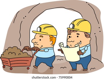 Illustration von Bergleuten bei der Arbeit