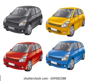 illustration of mini hatchback cars in different colors