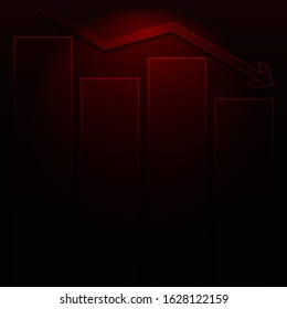 illustration minimal red stock chart. geometric red graph Stocks fall in dark mode for abstract background.