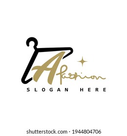 illustration of minimalist botique logo design . the elegant hanger icon initial capital letter A