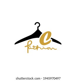 illustration of minimalist botique logo design . the elegant silhouette hanger icon initial capital letter C