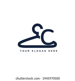 illustration of minimalist botique logo design . the elegant hanger silhouette icon initial capital letter C