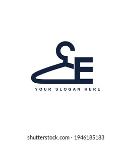 illustration of minimalist botique logo design . the elegant hanger silhouette icon initial capital letter E