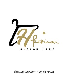 illustration of minimalist botique logo design . the elegant hanger icon initial capital letter H
