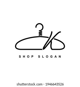 illustration of minimalist botique logo design . the elegant wire hanger icon initial capital letter K