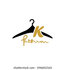 illustration of minimalist botique logo design . the elegant silhouette hanger icon initial capital letter K
