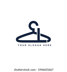 illustration of minimalist botique logo design . the elegant hanger silhouette icon initial capital letter L