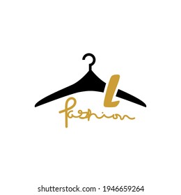 illustration of minimalist botique logo design . the elegant silhouette hanger icon initial capital letter L