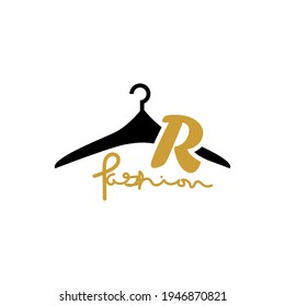 illustration of minimalist botique logo design . the elegant silhouette hanger icon initial capital letter R