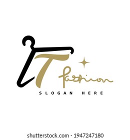 illustration of minimalist botique logo design . the elegant hanger icon initial capital letter T