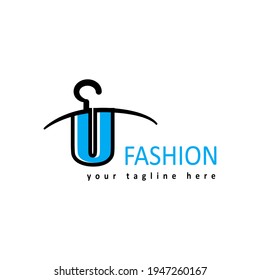 illustration of minimalist botique logo design . the elegant hanger icon initial capital letter U