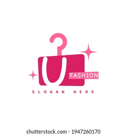 illustration of minimalist botique logo design . the elegant hanger icon initial capital letter U