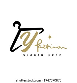 illustration of minimalist botique logo design . the elegant hanger icon initial capital letter Y