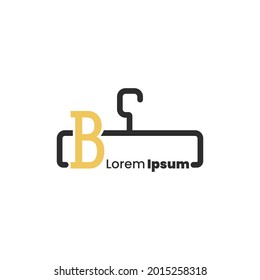 illustration of minimalist botique logo design . the elegant hanger icon initial capital letter B