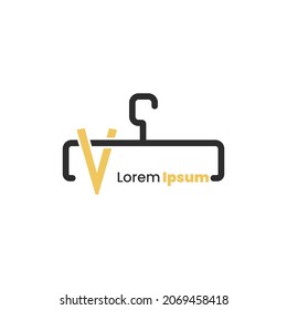 illustration of minimalist botique logo design . the elegant hanger icon initial capital letter V