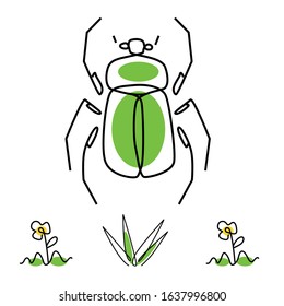 
illustration of a minimalist cartoon green beetle. one-line art. vector