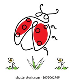 
illustration of minimalist cartoon red lady bug. one-line art. vector