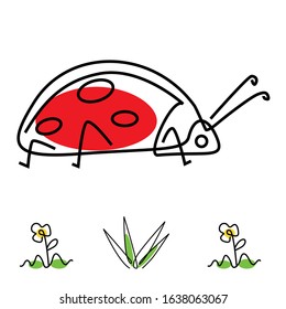 
illustration of minimalist cartoon red ladybug. one-line art. vector