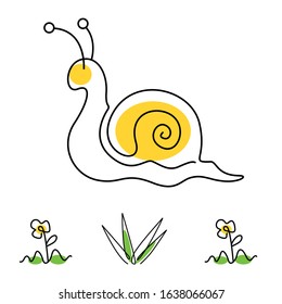 
illustration of minimalist cartoon yellow snail. one-line art. vector