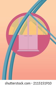illustration of a minimalist ferris wheel from a side angle at the afternoon
