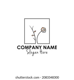 illustration minimalist flower plant tree leaf green thrive logo design vector graphic icon symbol frame label