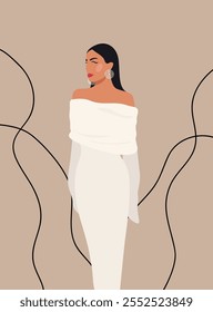 Illustration of a minimalist girl on a pale pink background.