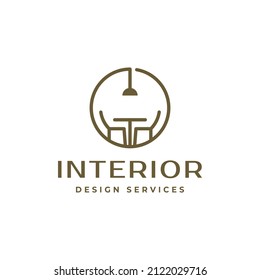 Illustration Minimalist interior design service logo vector with chair table lamp and sitting room icon