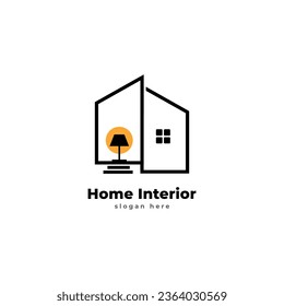 Illustration Minimalist interior design service logo vector with chair table lamp and sitting room icon